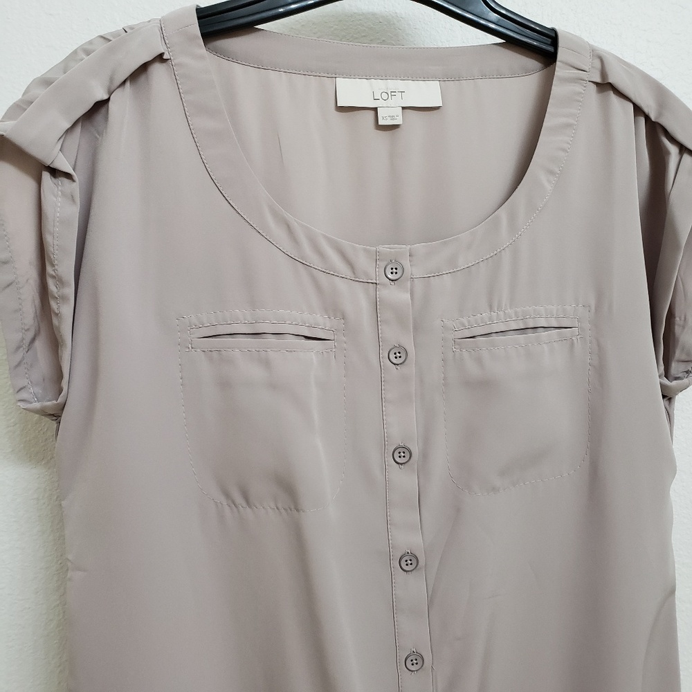 LOFT Scoop Neck Cap Sleeve Taupe Blouse XS